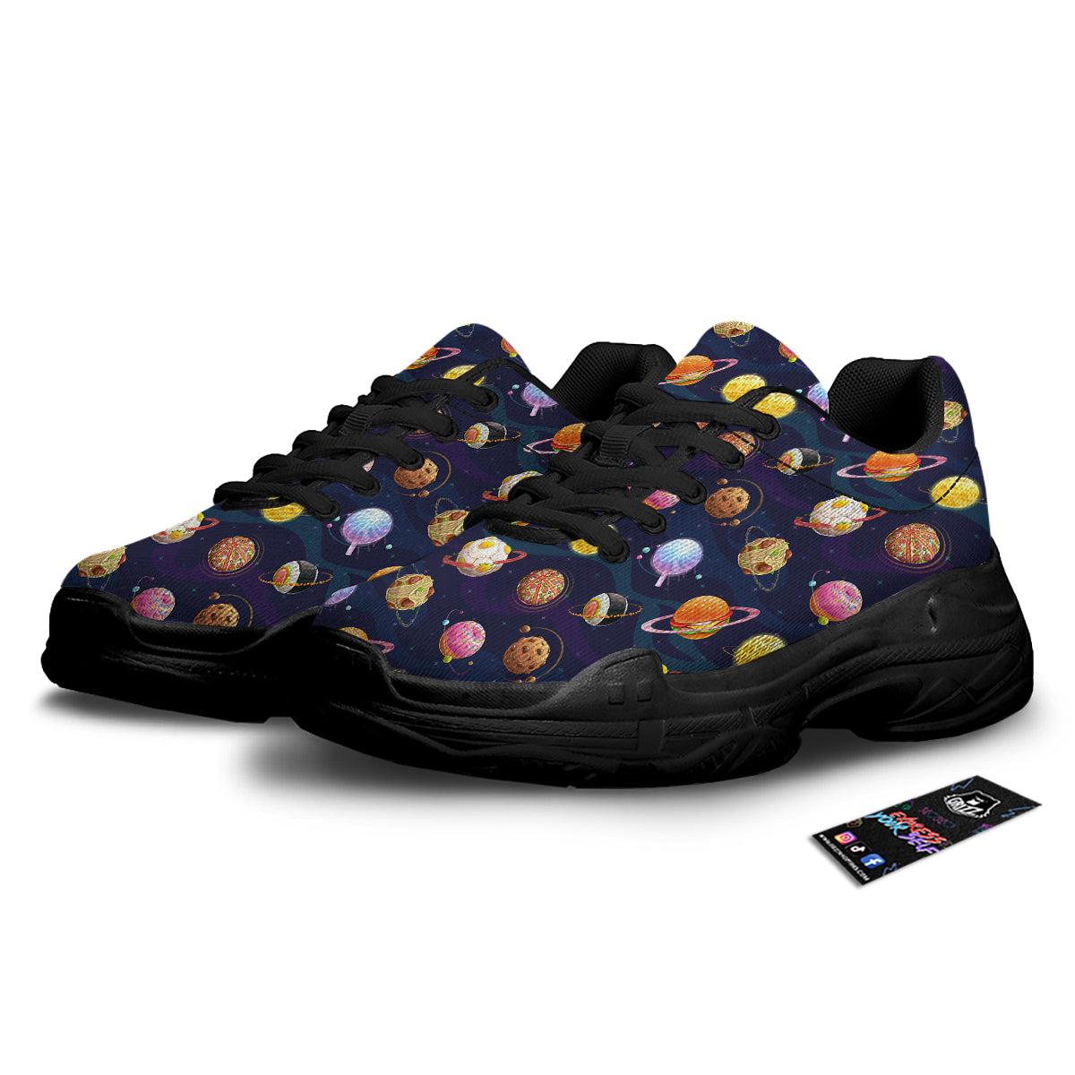 Fantasy Food Planets Print Pattern Black Chunky Shoes-grizzshop