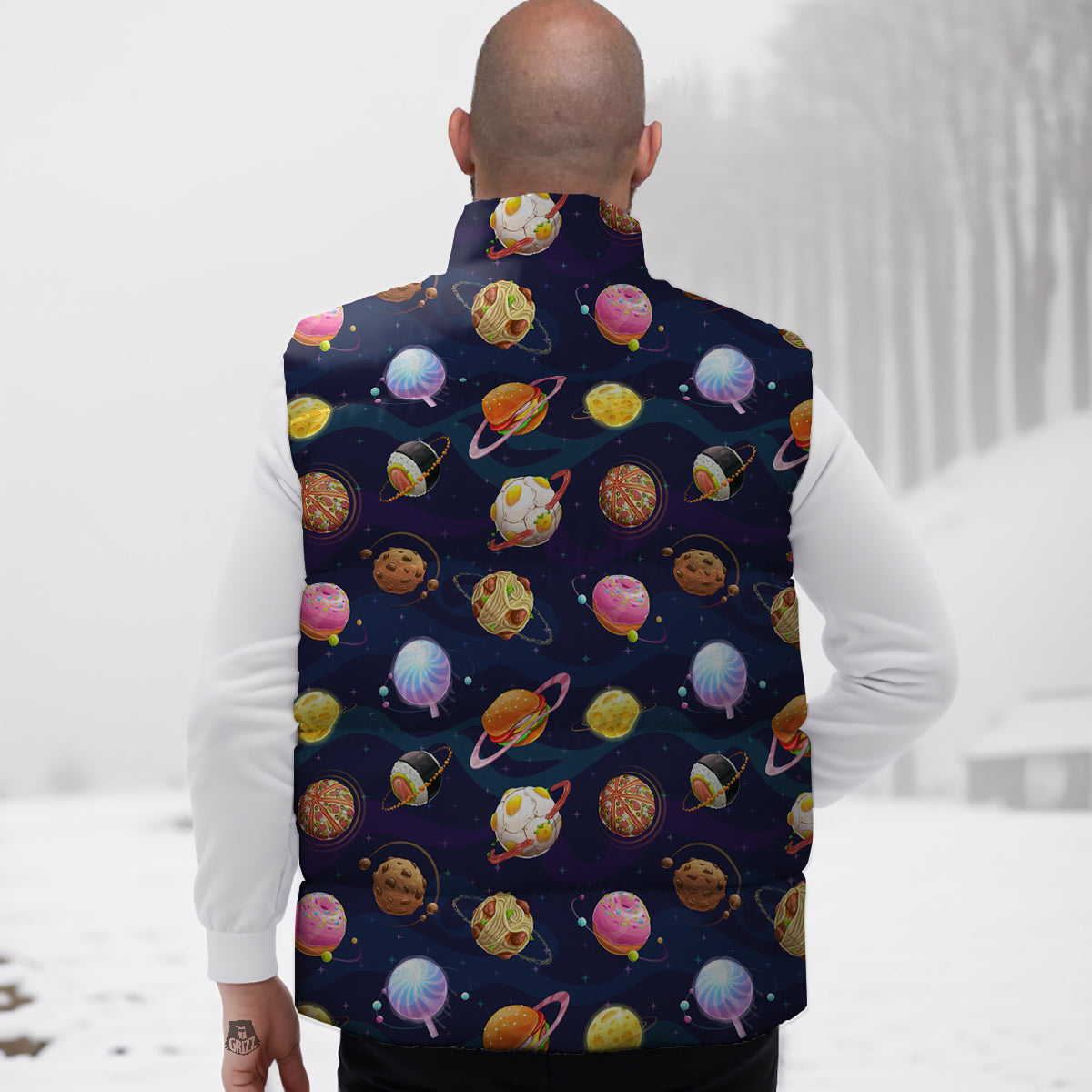 Fantasy Food Planets Print Pattern Down Vest-grizzshop