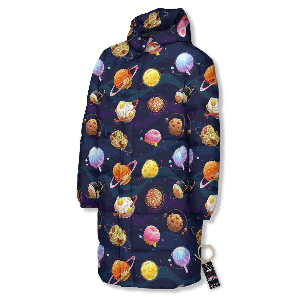 Fantasy Food Planets Print Pattern Long Down Jacket-grizzshop