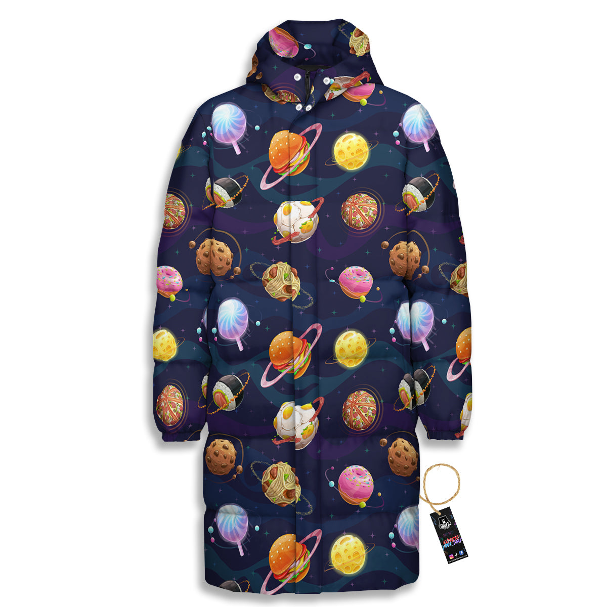 Fantasy Food Planets Print Pattern Long Down Jacket-grizzshop