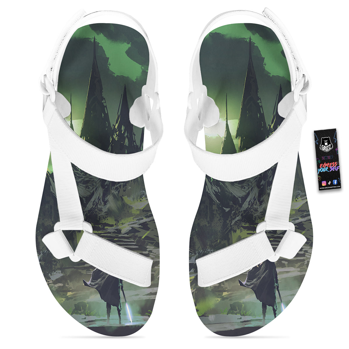 Fantasy Knight And Castle White Open Toe Sandals-grizzshop