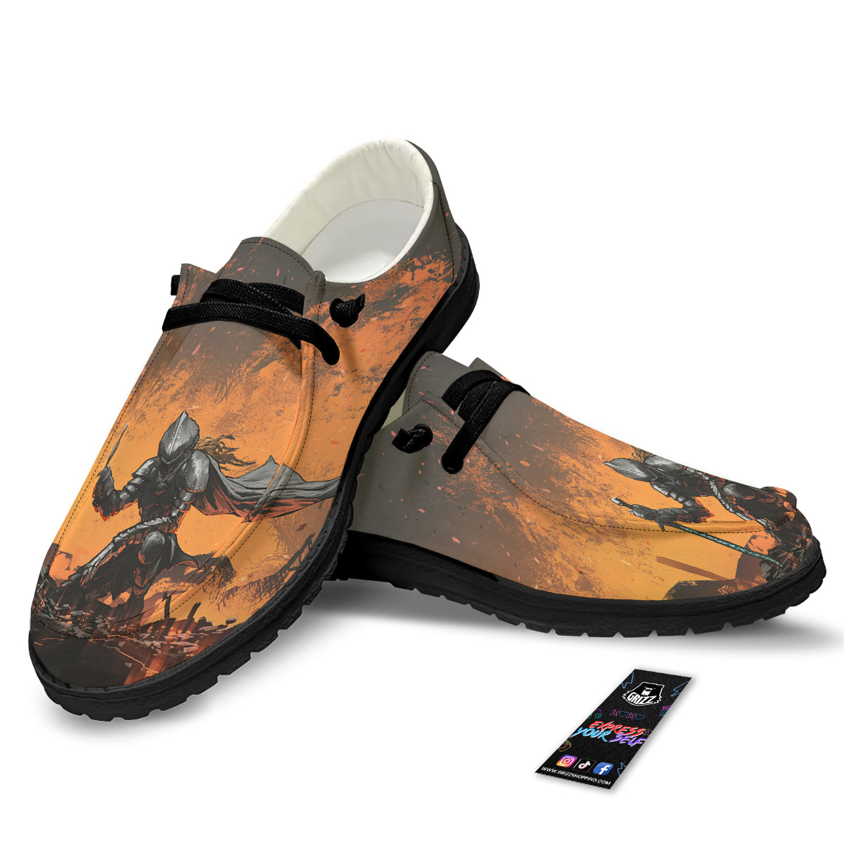 Fantasy Knight On Fire Print Black Loafers-grizzshop