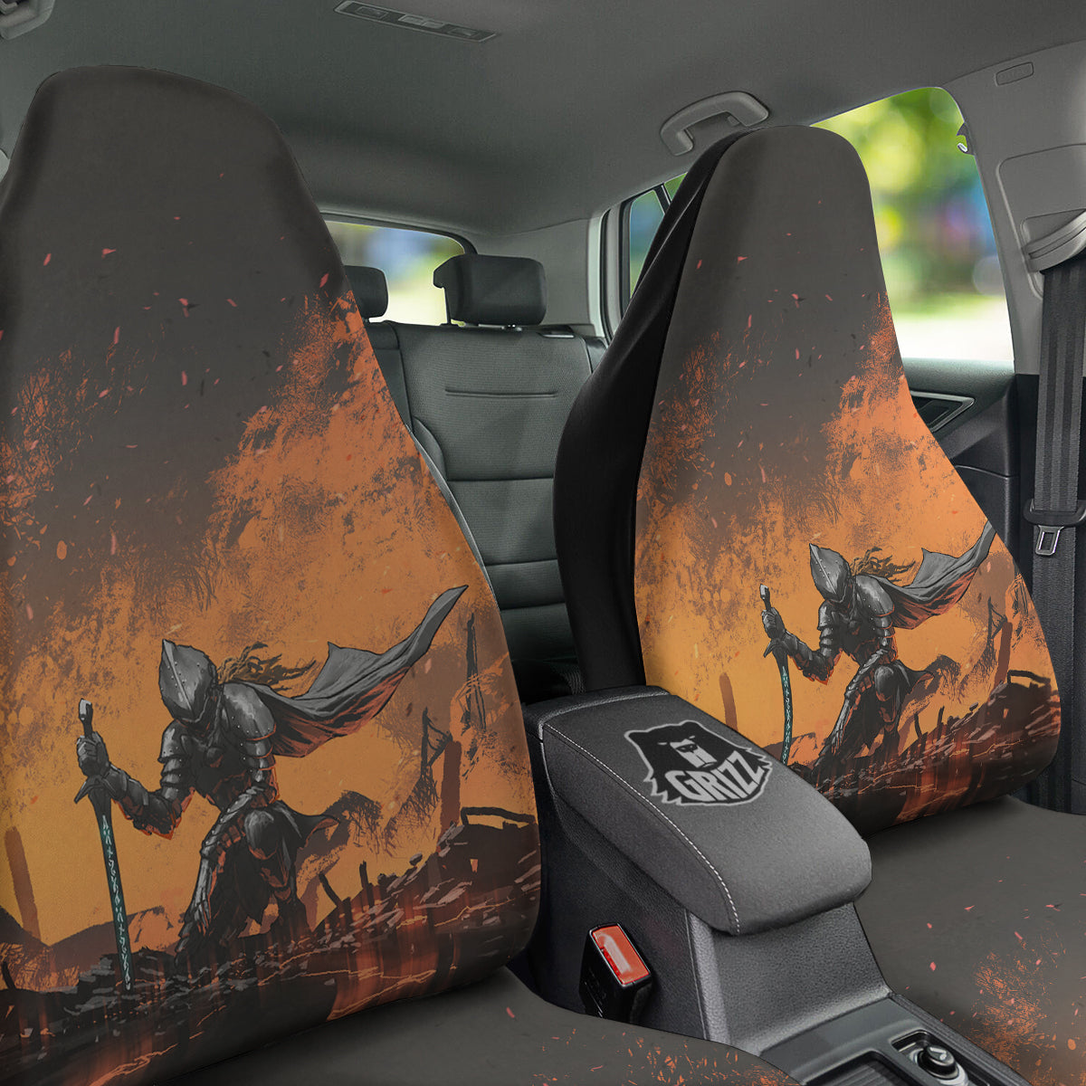 Fantasy Knight On Fire Print Car Seat Covers-grizzshop