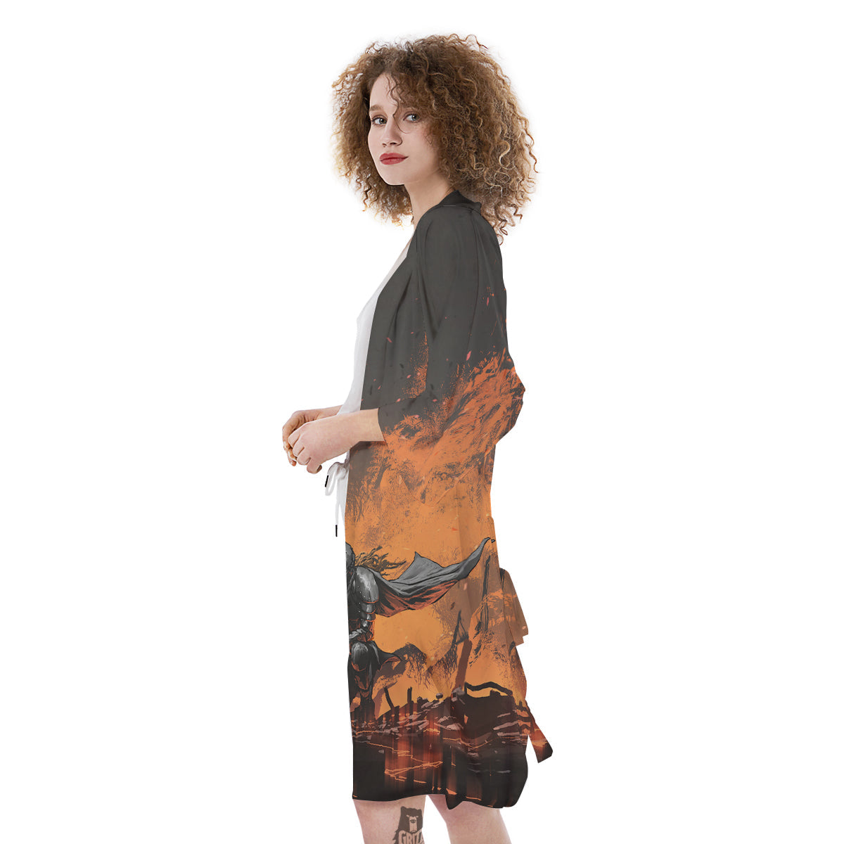 Fantasy Knight On Fire Print Kimono-grizzshop