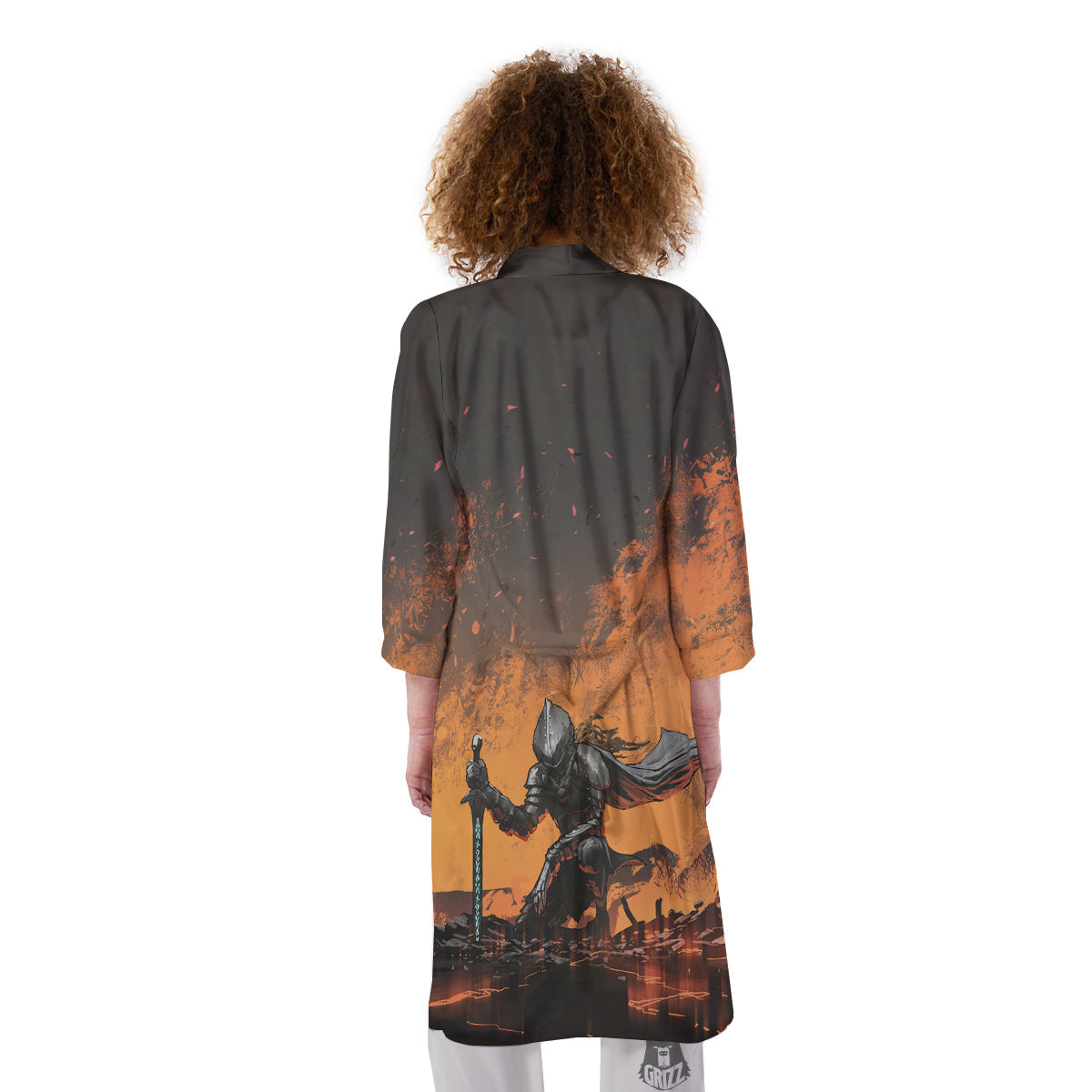 Fantasy Knight On Fire Print Kimono-grizzshop