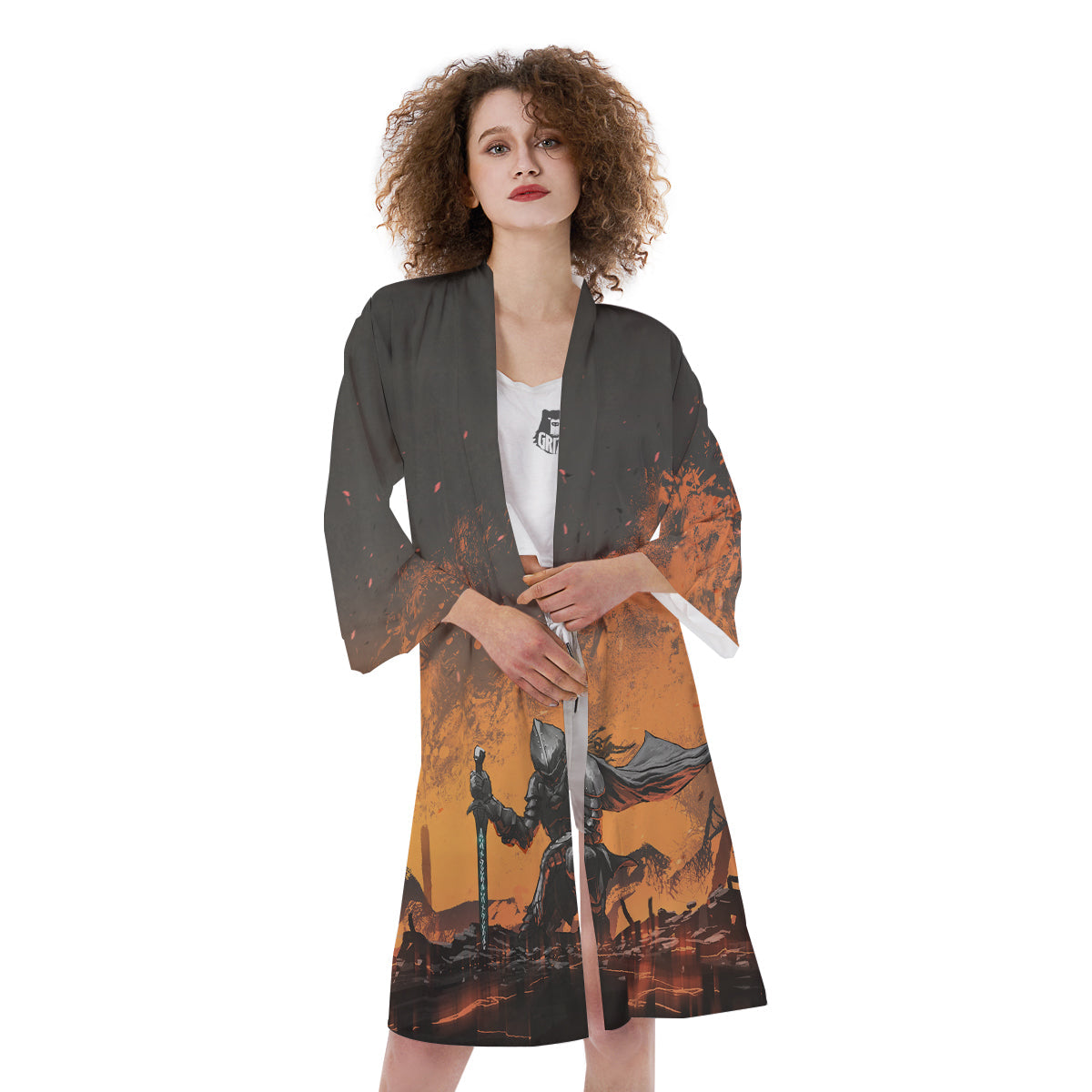 Fantasy Knight On Fire Print Kimono-grizzshop