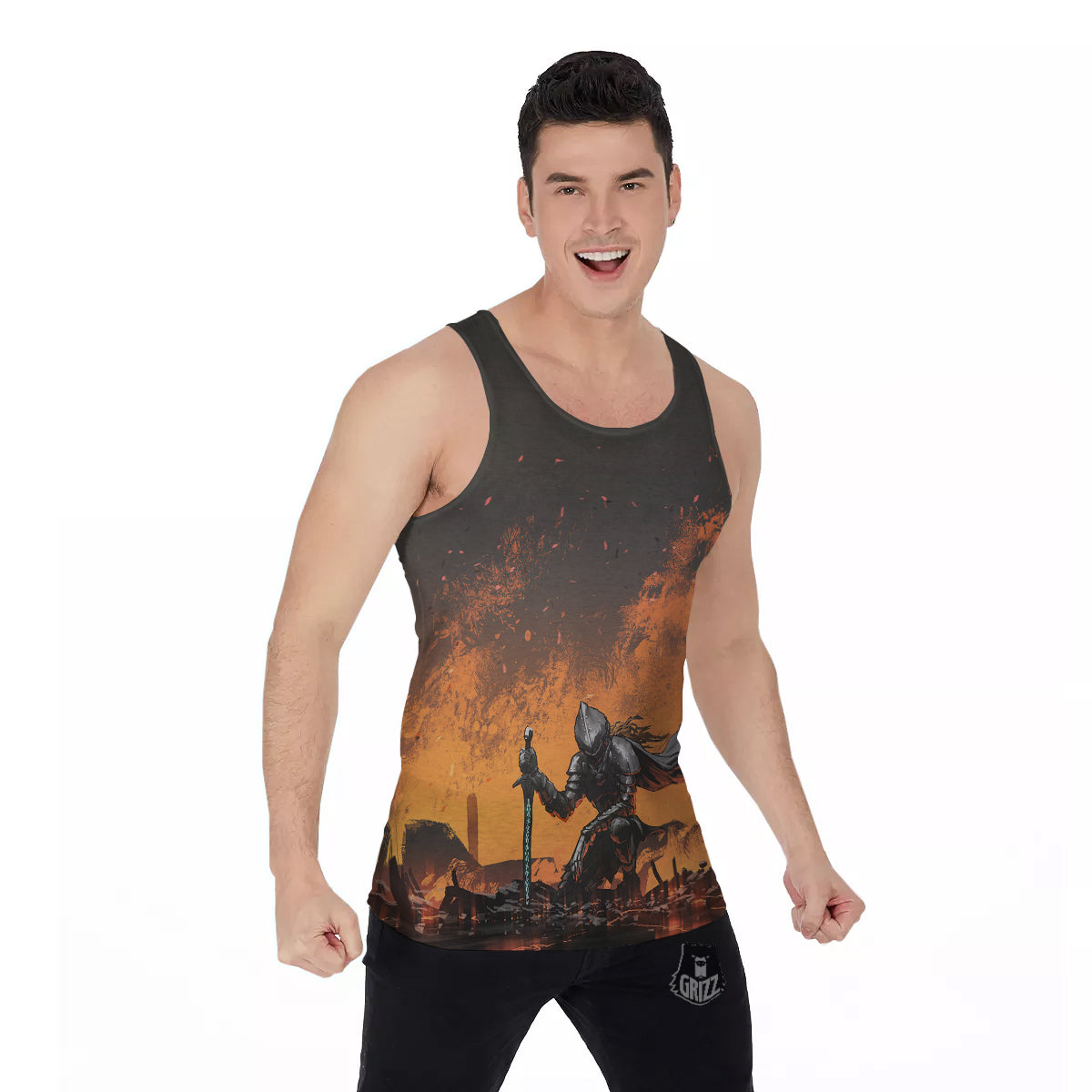 Fantasy Knight On Fire Print Men's Tank Top – Grizzshopping