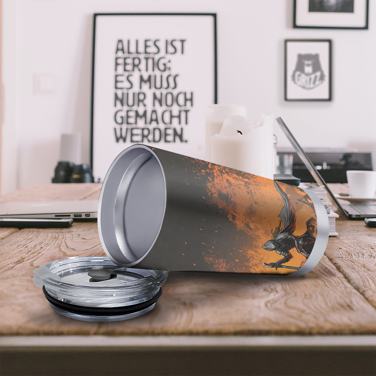 Fantasy Knight On Fire Print Tumbler-grizzshop