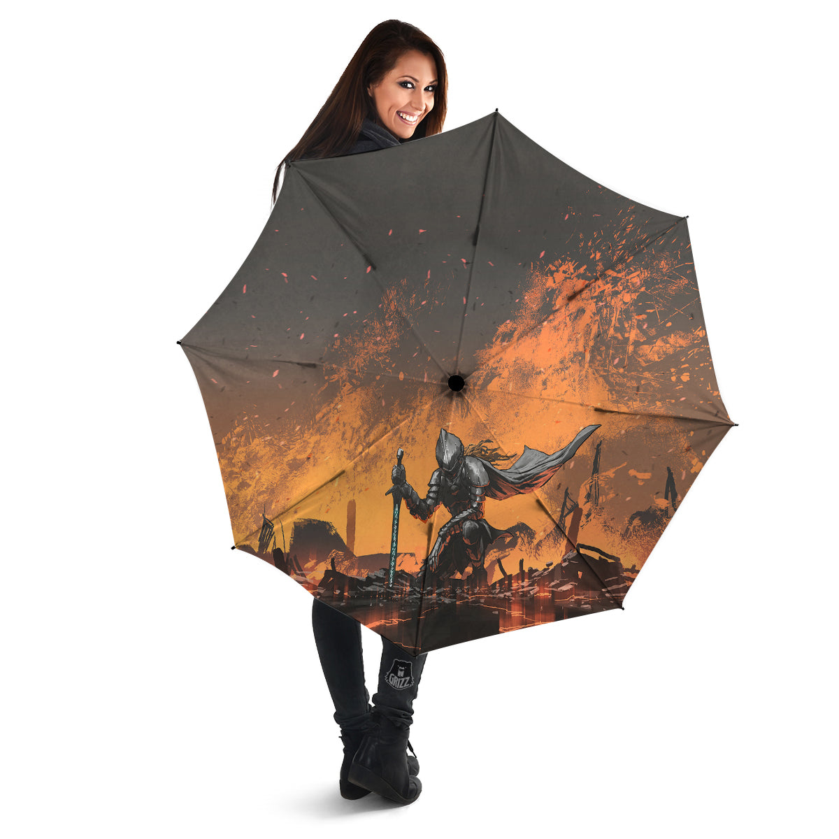 Fantasy Knight On Fire Print Umbrella-grizzshop