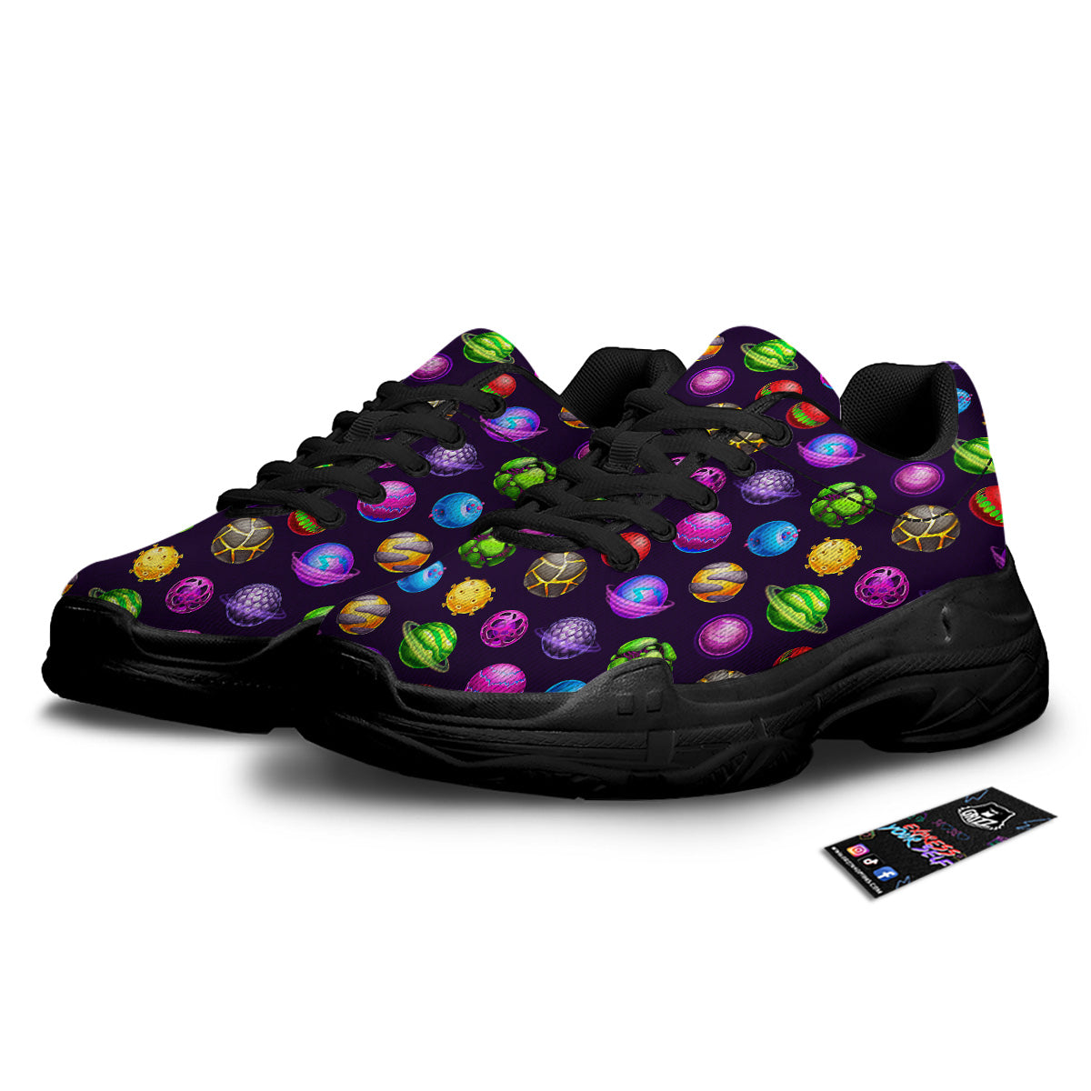Fantasy Planets In Space Universe Print Pattern Black Chunky Shoes-grizzshop
