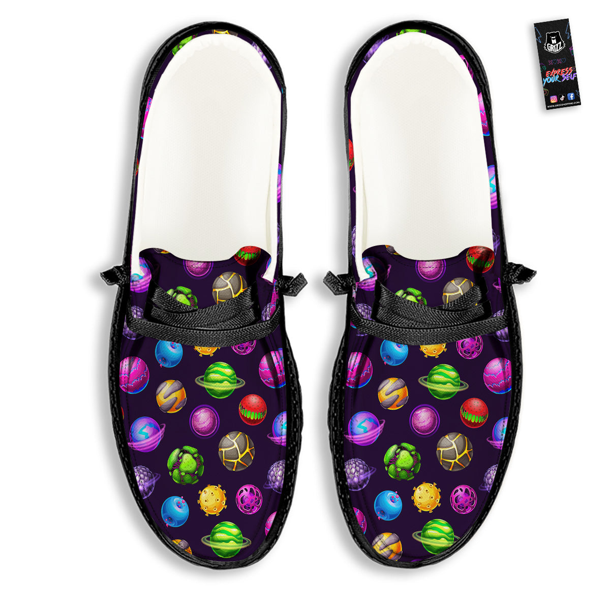 Fantasy Planets In Space Universe Print Pattern Black Loafers-grizzshop