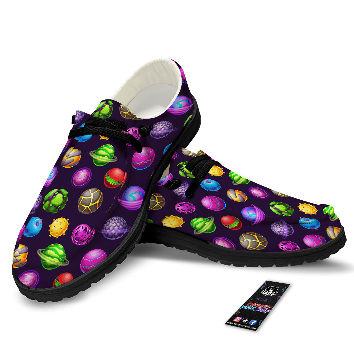 Fantasy Planets In Space Universe Print Pattern Black Loafers-grizzshop