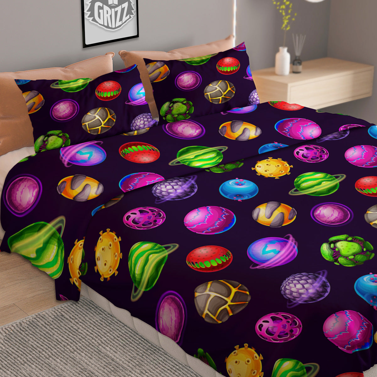 Fantasy Planets In Space Universe Print Pattern Duvet Cover Bedding Set
