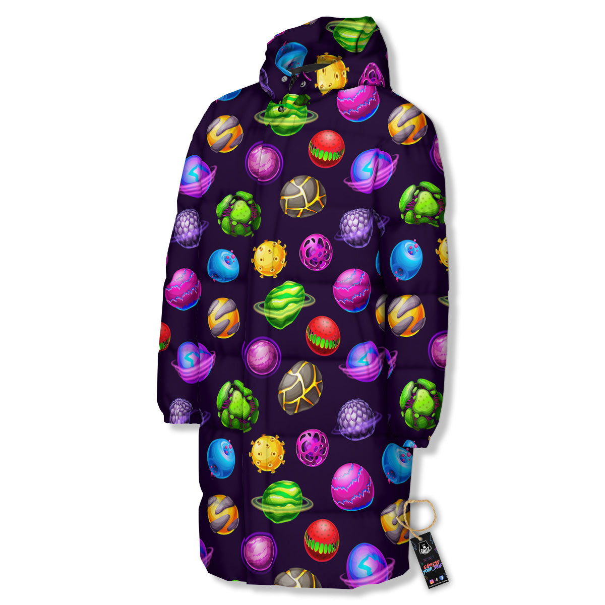 Fantasy Planets In Space Universe Print Pattern Long Down Jacket-grizzshop