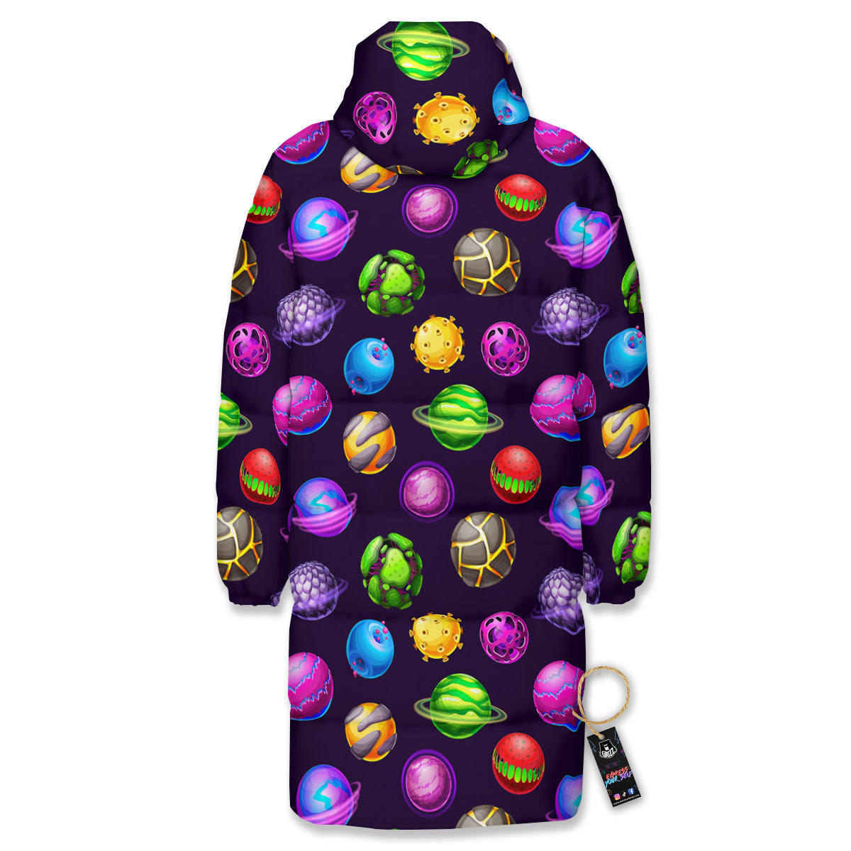 Fantasy Planets In Space Universe Print Pattern Long Down Jacket-grizzshop