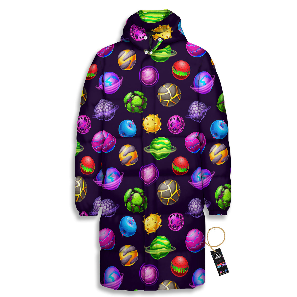 Fantasy Planets In Space Universe Print Pattern Long Down Jacket-grizzshop