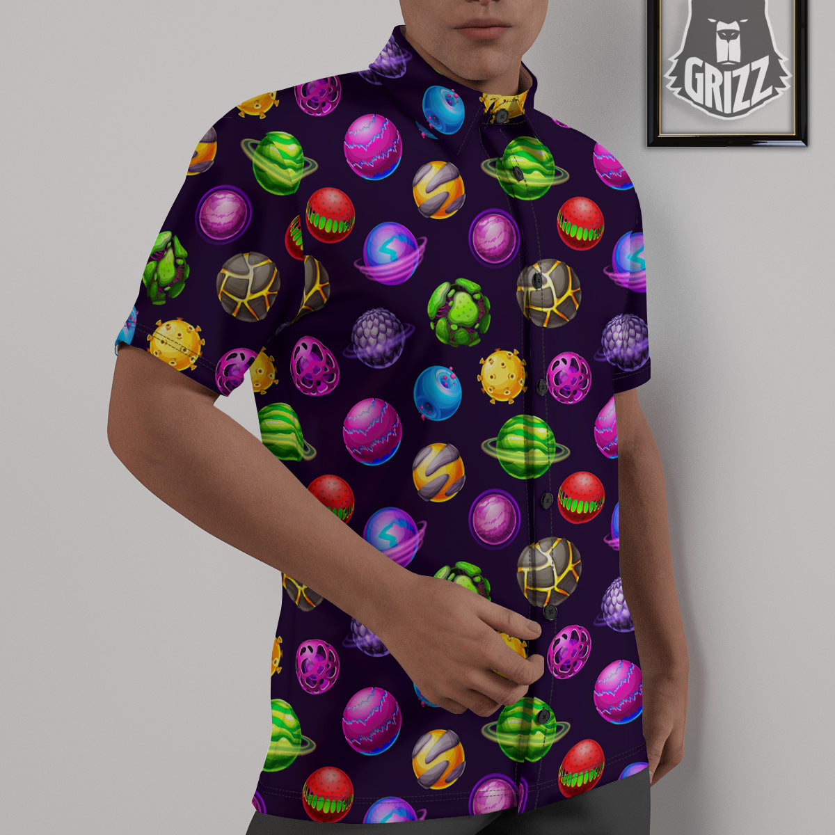 Fantasy Planets In Space Universe Print Pattern Untucked Shirts-grizzshop