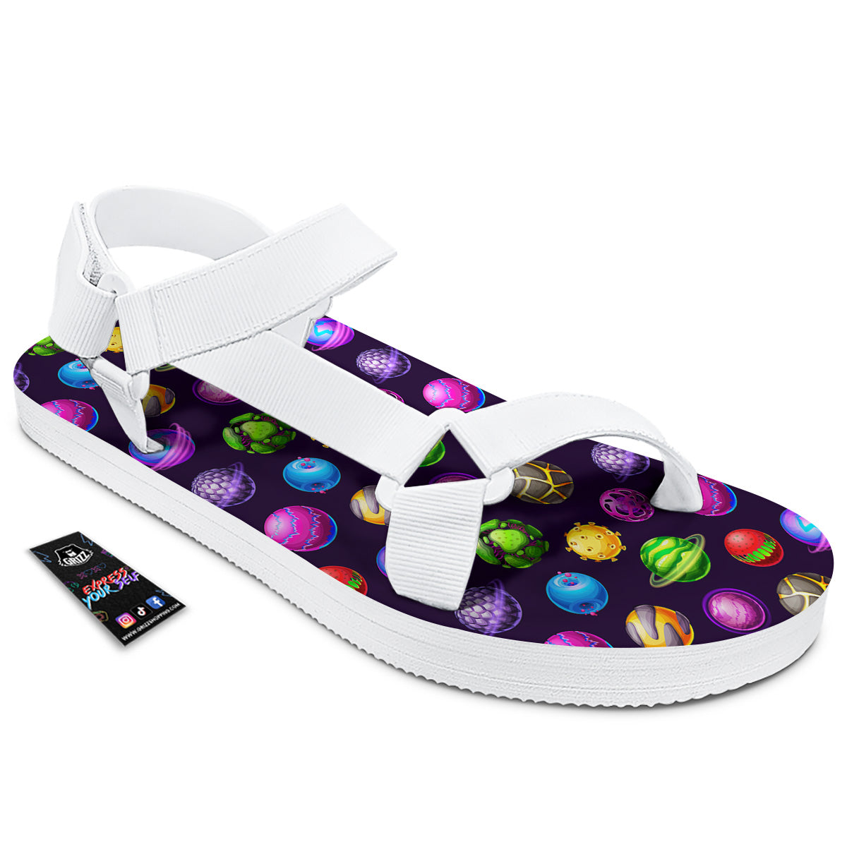 Fantasy Planets In Space Universe Print Pattern White Open Toe Sandals-grizzshop