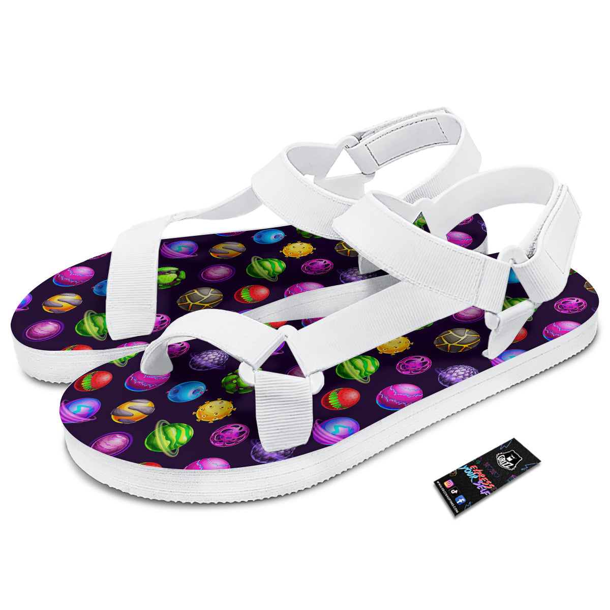 Fantasy Planets In Space Universe Print Pattern White Open Toe Sandals-grizzshop