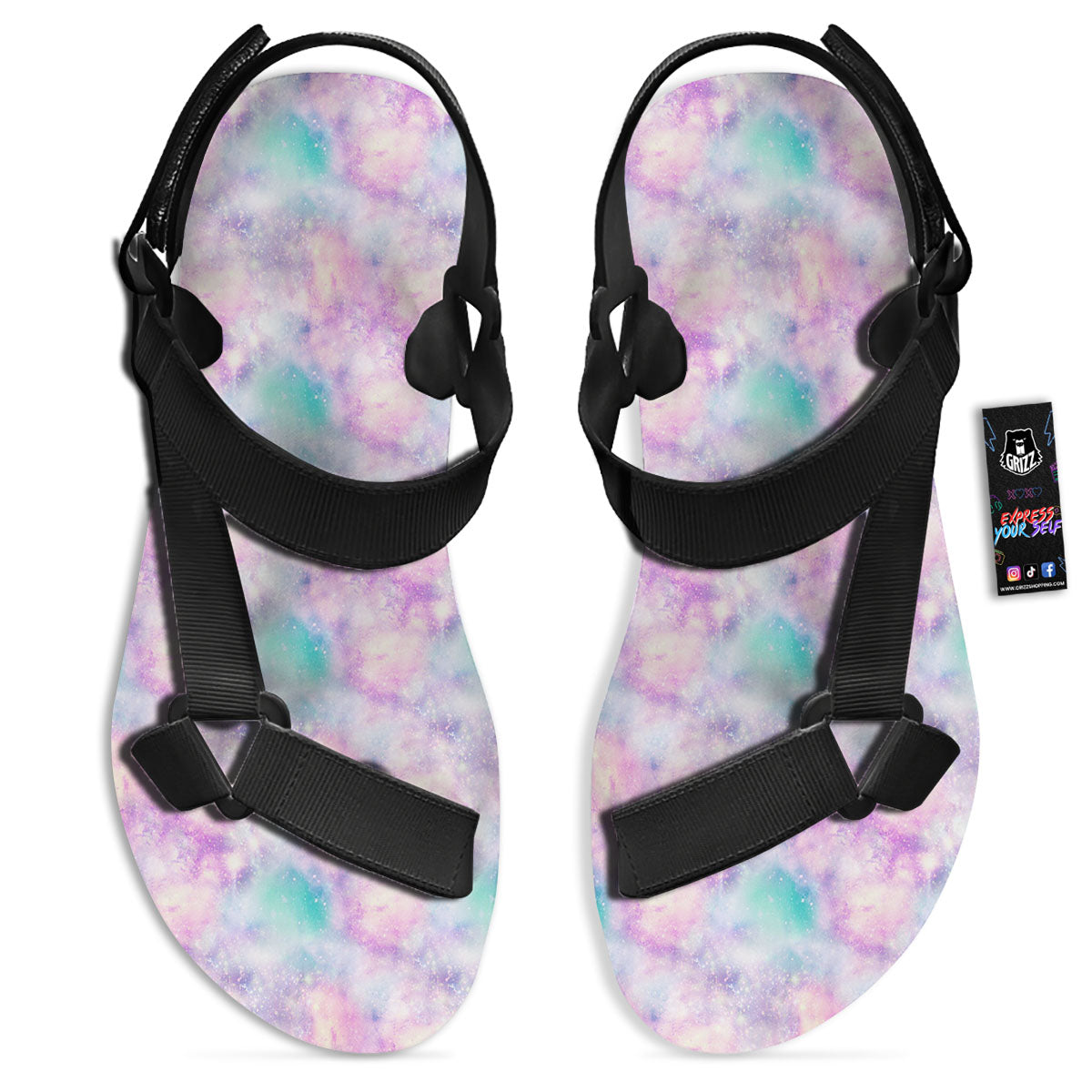 Fantasy Star Print Pattern Black Open Toe Sandals-grizzshop