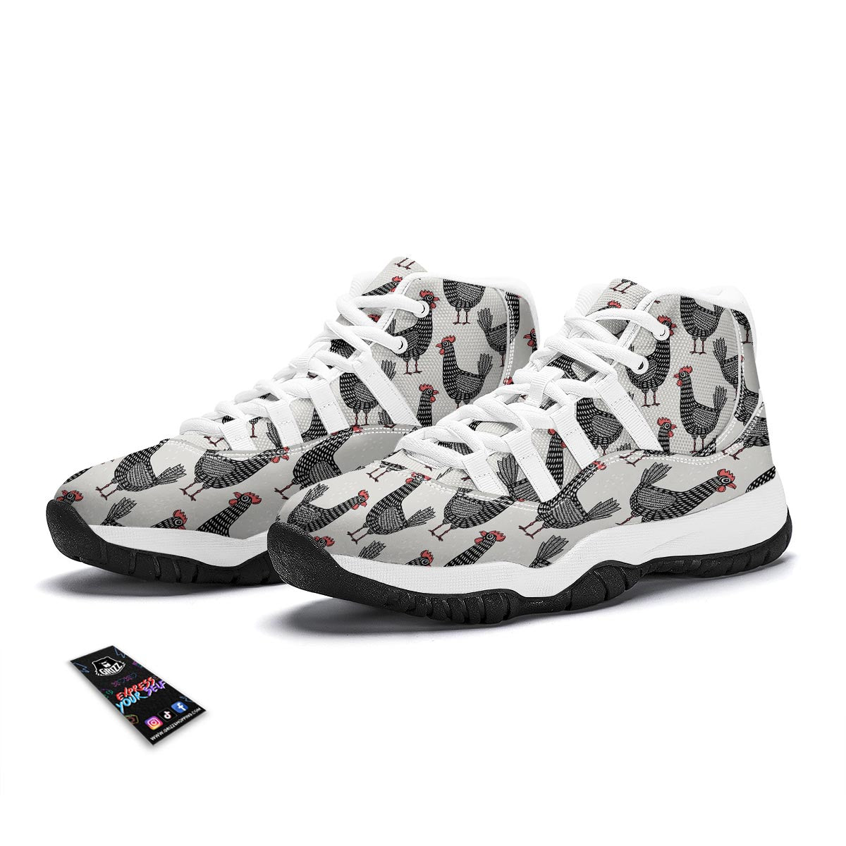 Farm Chicken Pattern Print White Bball Shoes-grizzshop