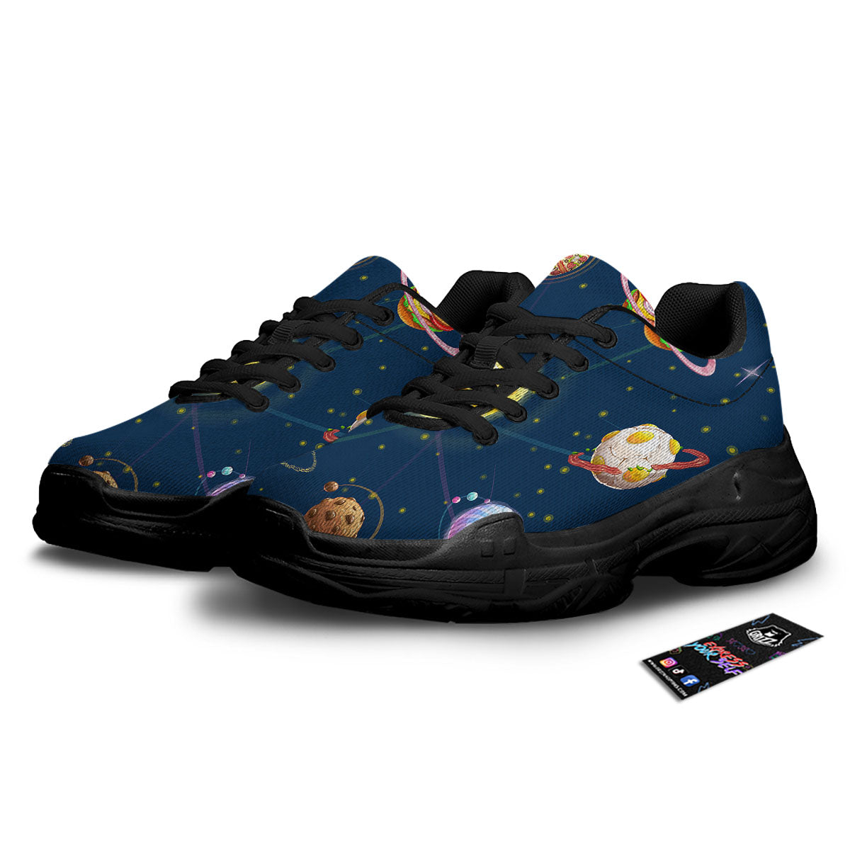 Fast Food Planets Set Print Black Chunky Shoes-grizzshop