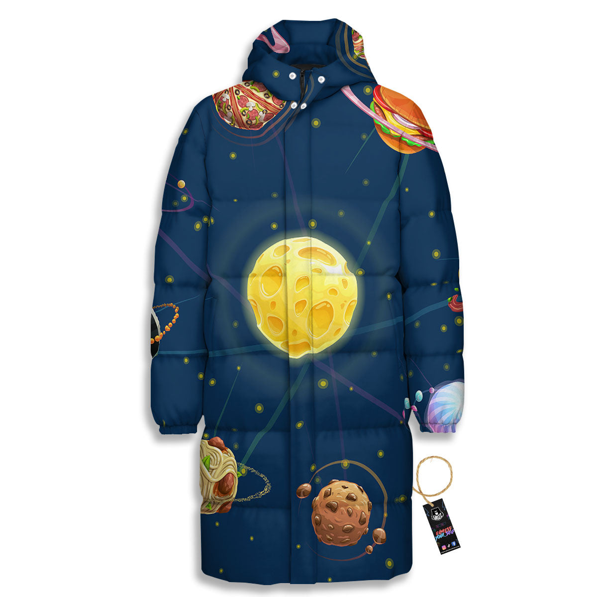 Fast Food Planets Set Print Long Down Jacket-grizzshop