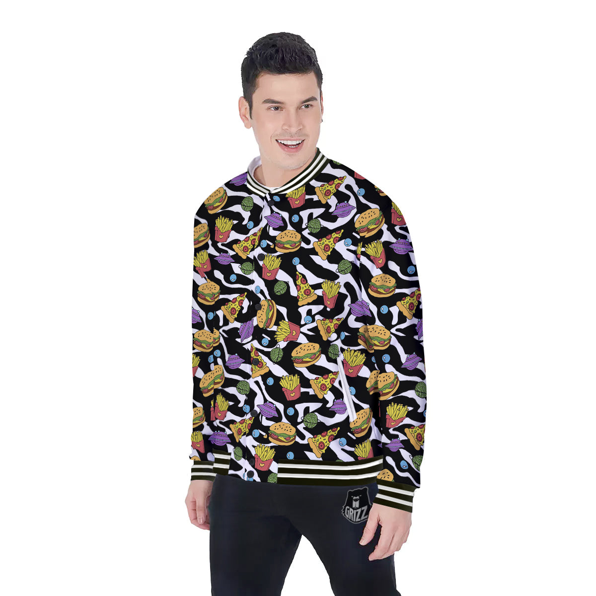 Fastfood Cute Zebra Print Pattern Baseball Jacket-grizzshop