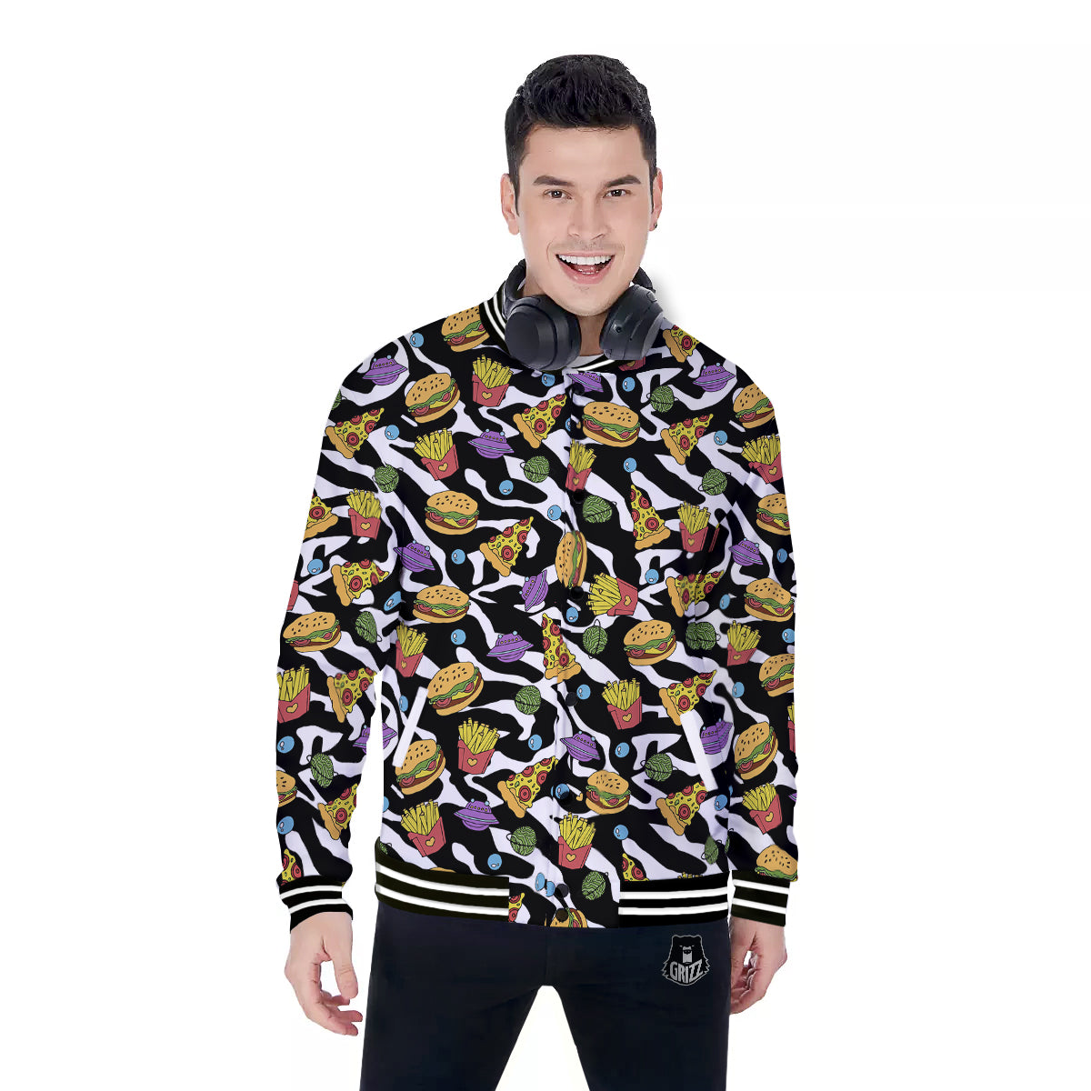 Fastfood Cute Zebra Print Pattern Baseball Jacket-grizzshop