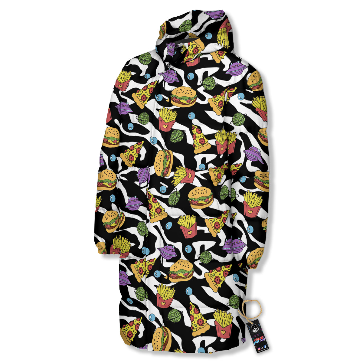 Fastfood Cute Zebra Print Pattern Long Down Jacket-grizzshop