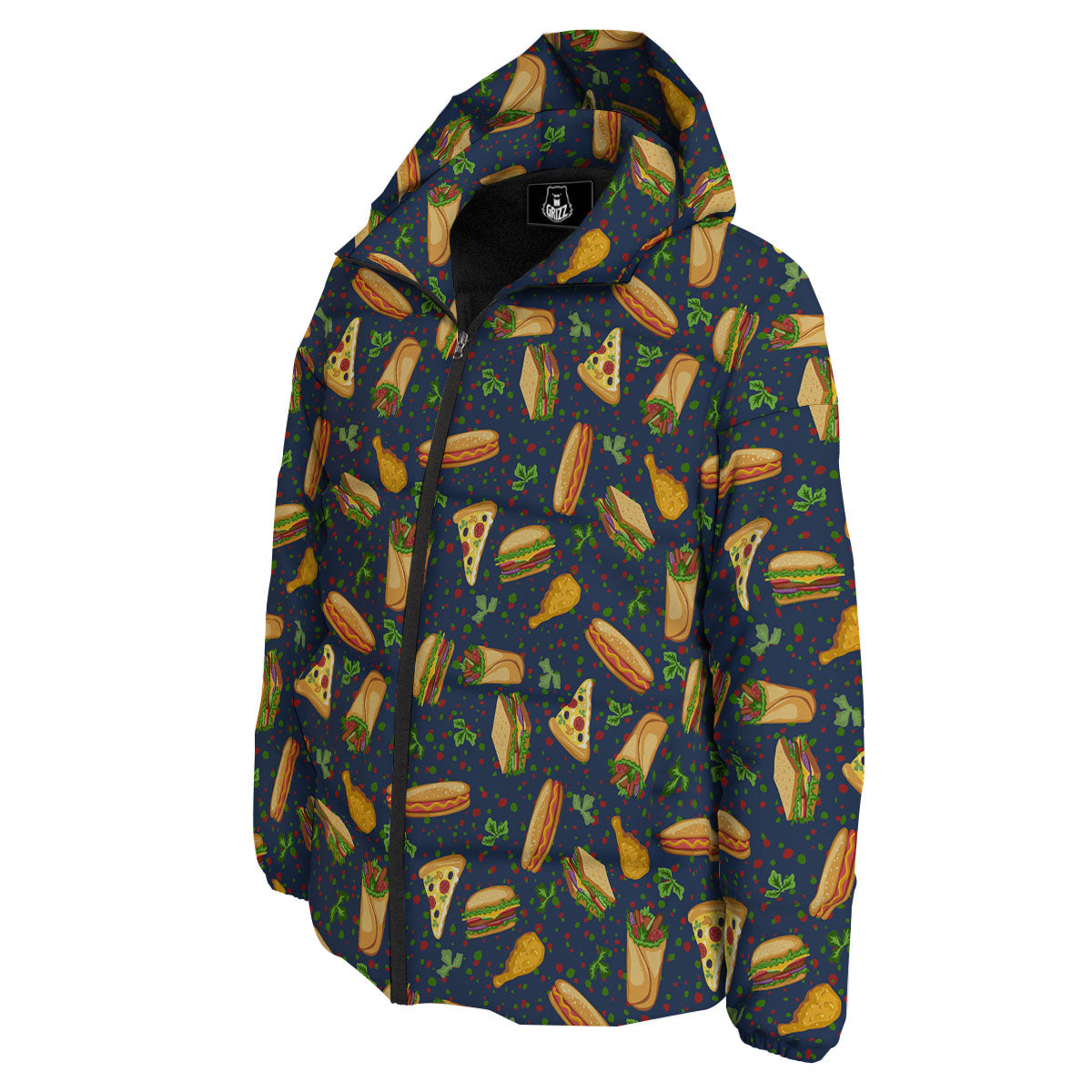 Fastfood Navy Doodle Print Pattern Down Jacket-grizzshop
