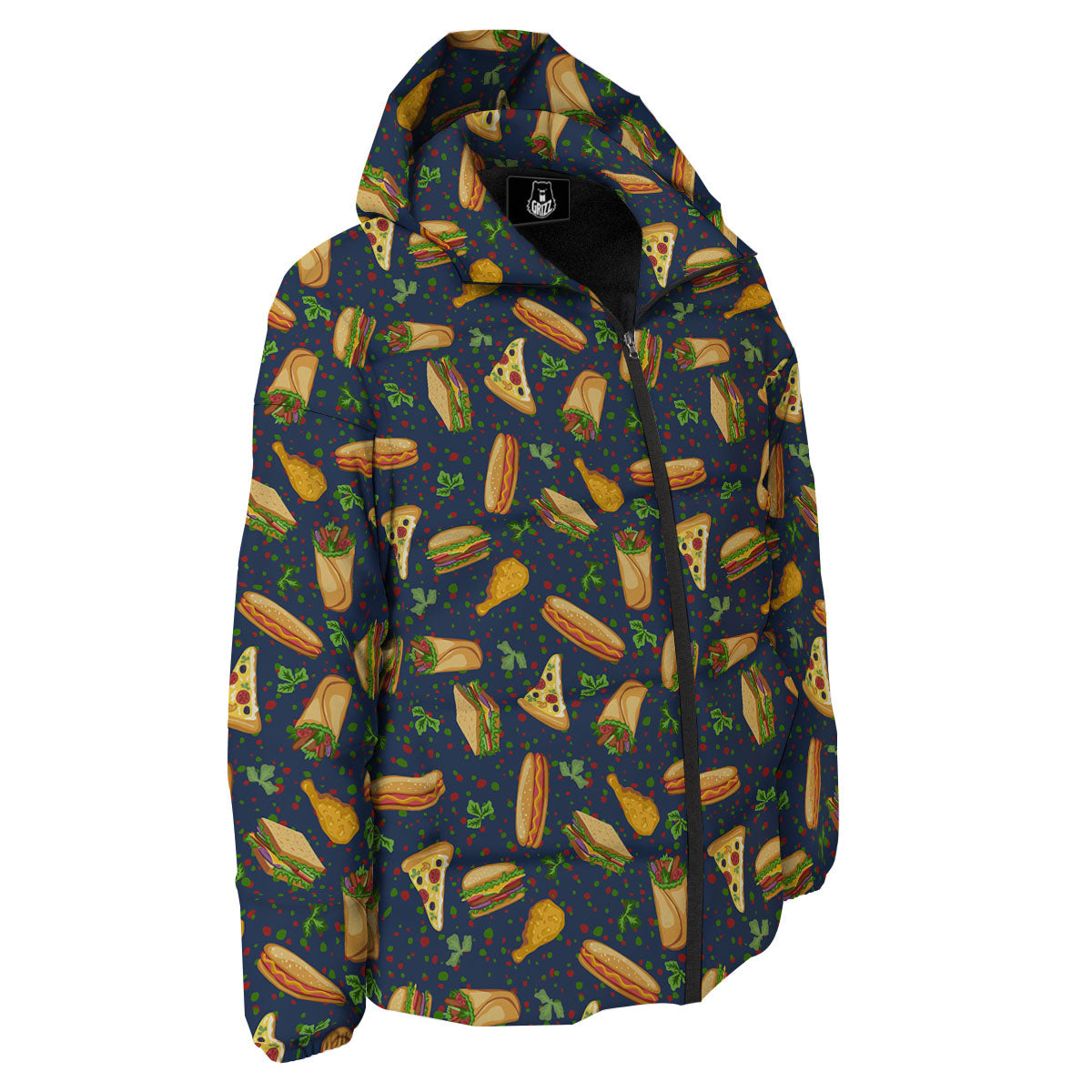 Fastfood Navy Doodle Print Pattern Down Jacket-grizzshop