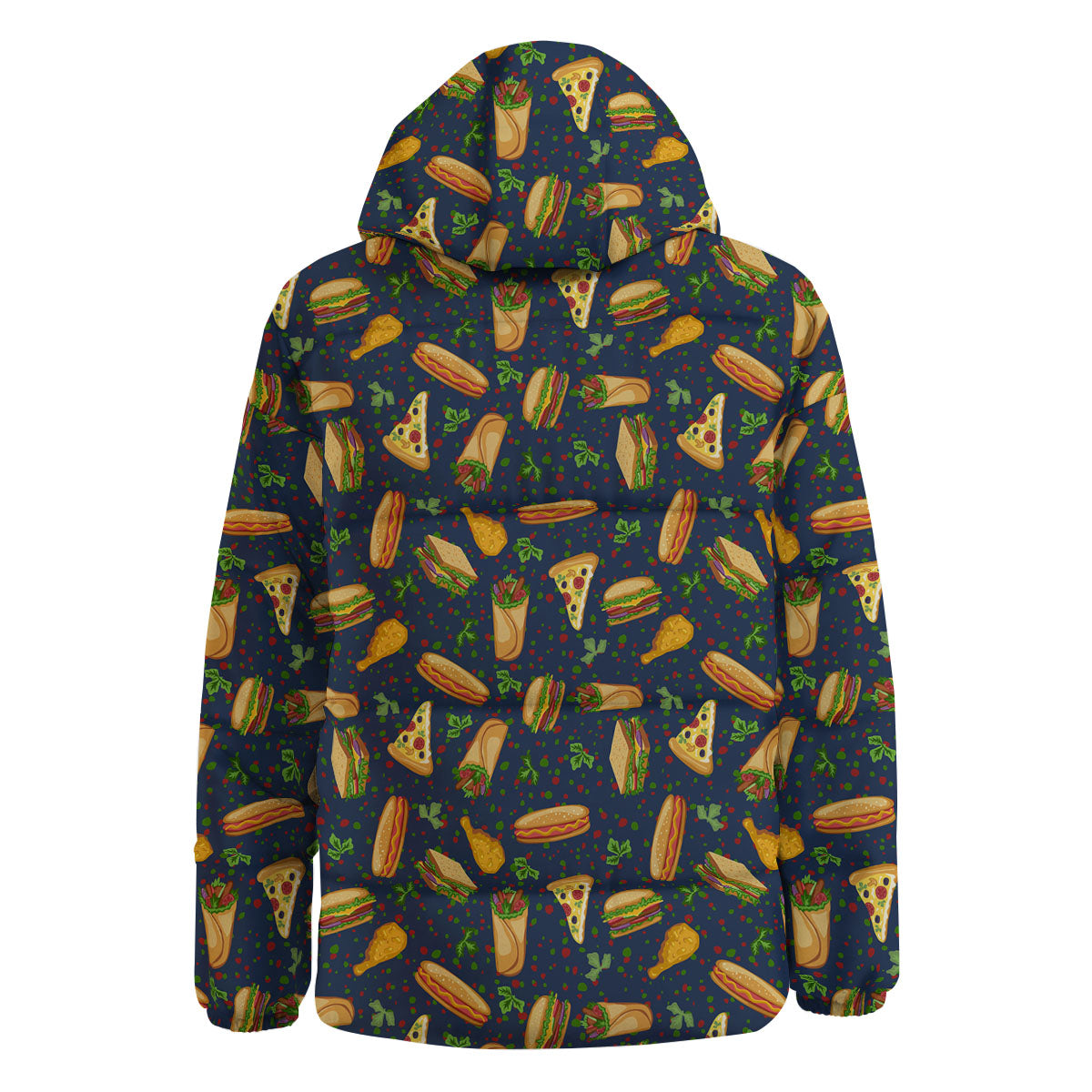 Fastfood Navy Doodle Print Pattern Down Jacket-grizzshop