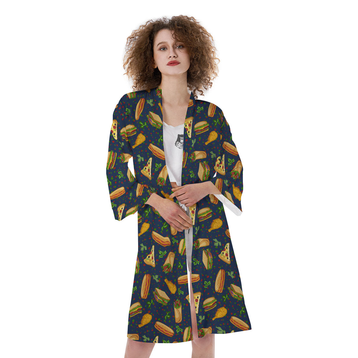 Fastfood Navy Doodle Print Pattern Kimono-grizzshop