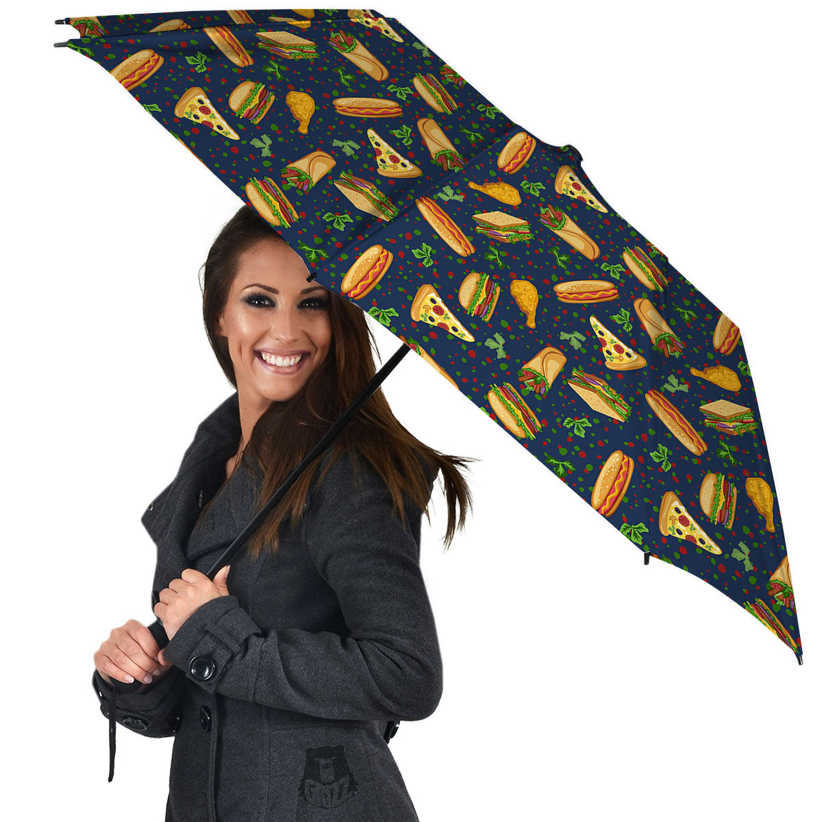 Fastfood Navy Doodle Print Pattern Umbrella-grizzshop