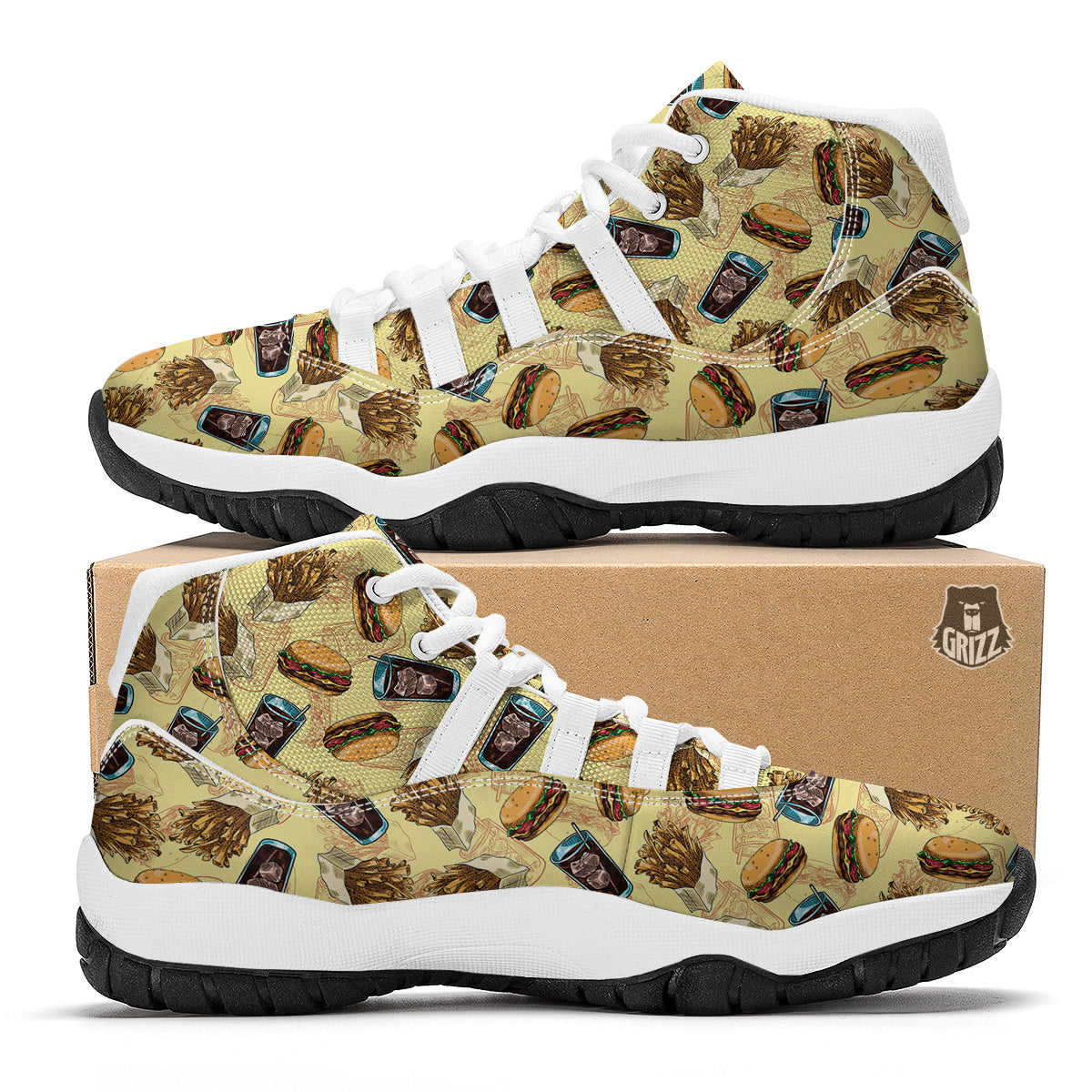 Fastfood Pattern Print White Bball Shoes-grizzshop