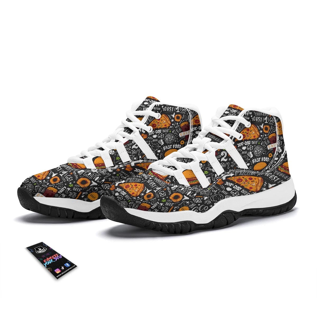 Fastfood Print Pattern White Bball Shoes-grizzshop