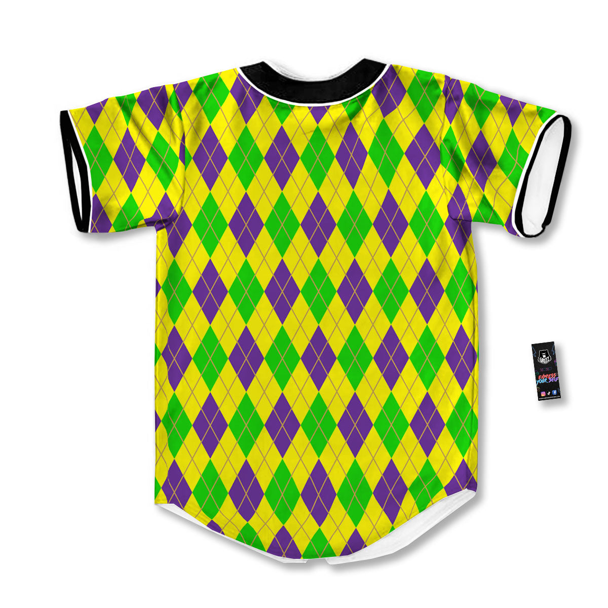 Fat Tuesday Argyle Mardi Gras Print Baseball Jersey-grizzshop