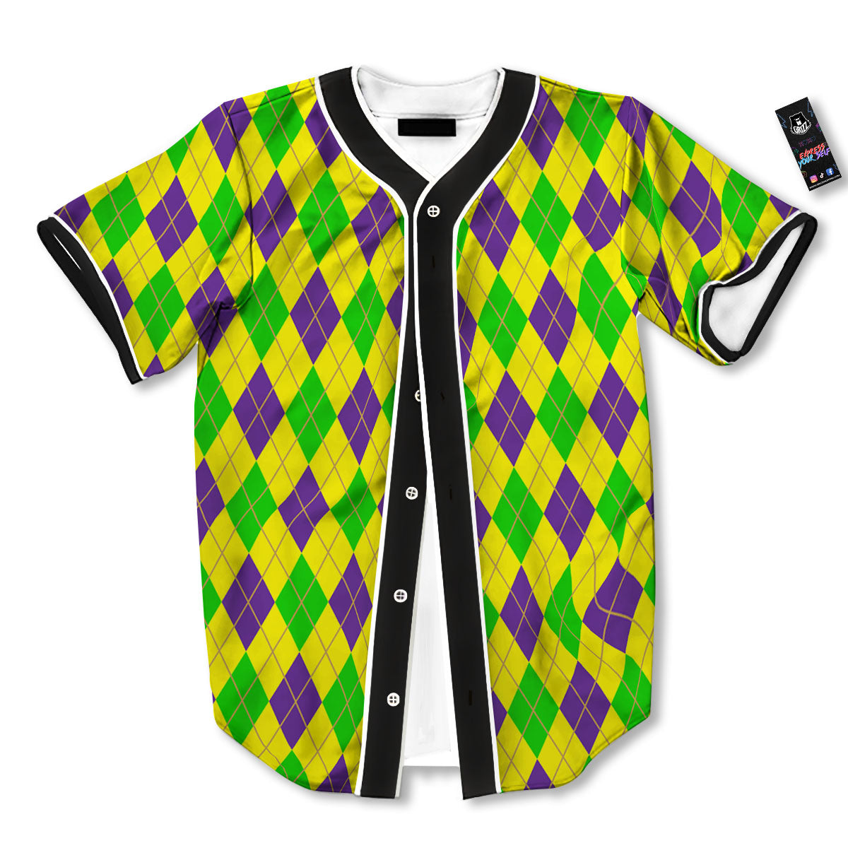 Fat Tuesday Argyle Mardi Gras Print Baseball Jersey-grizzshop