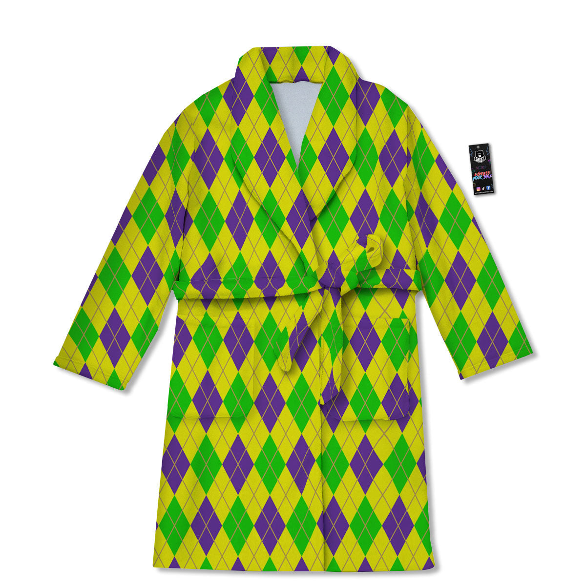 Fat Tuesday Argyle Mardi Gras Print Bathrobe-grizzshop