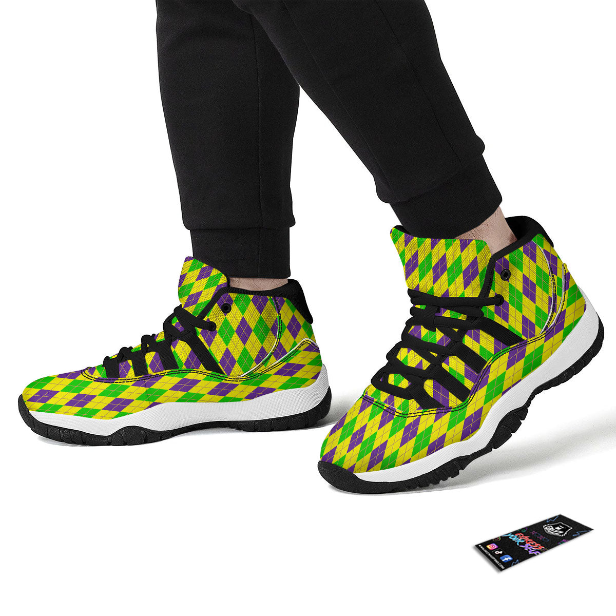 Fat Tuesday Argyle Mardi Gras Print Black Bball Shoes-grizzshop