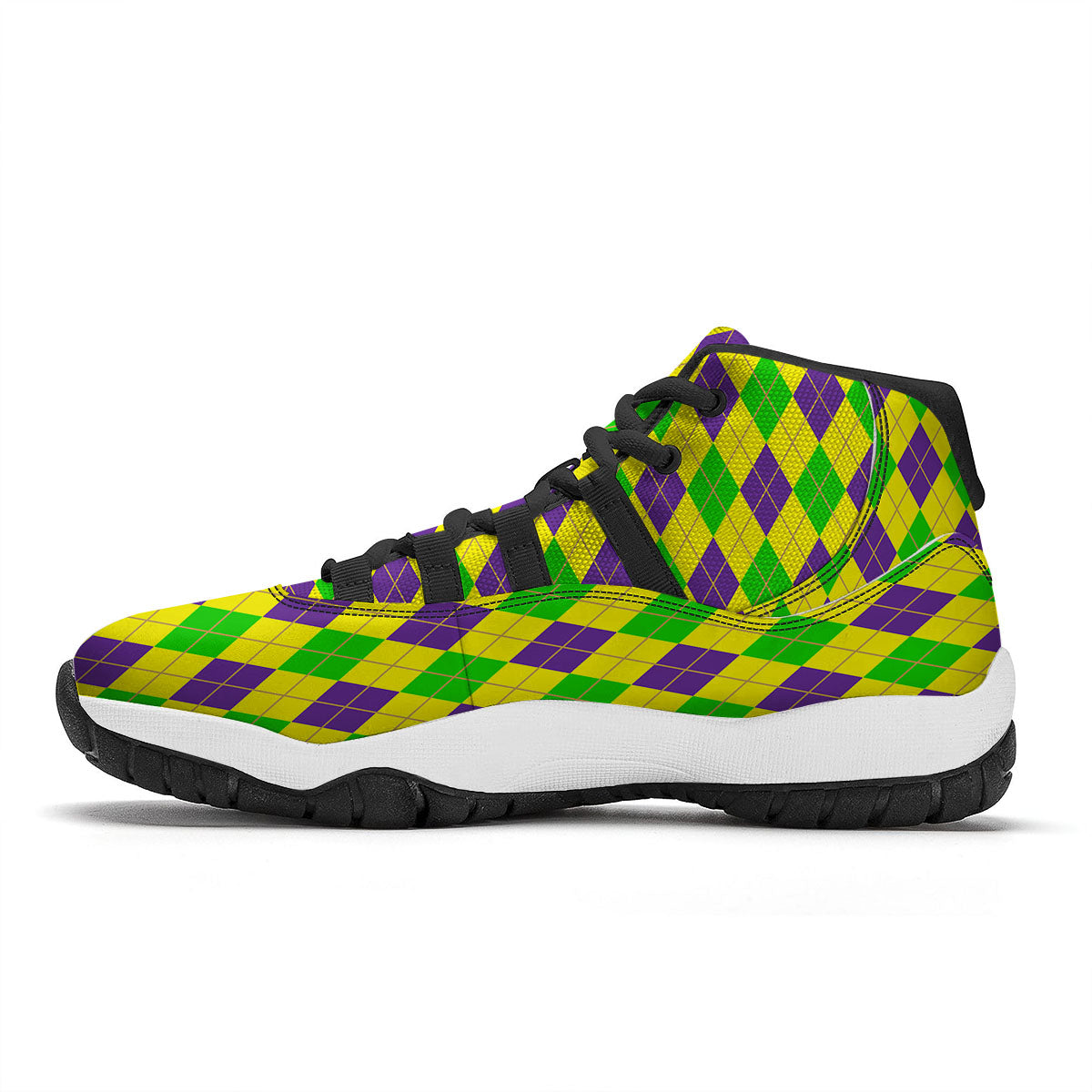 Fat Tuesday Argyle Mardi Gras Print Black Bball Shoes-grizzshop