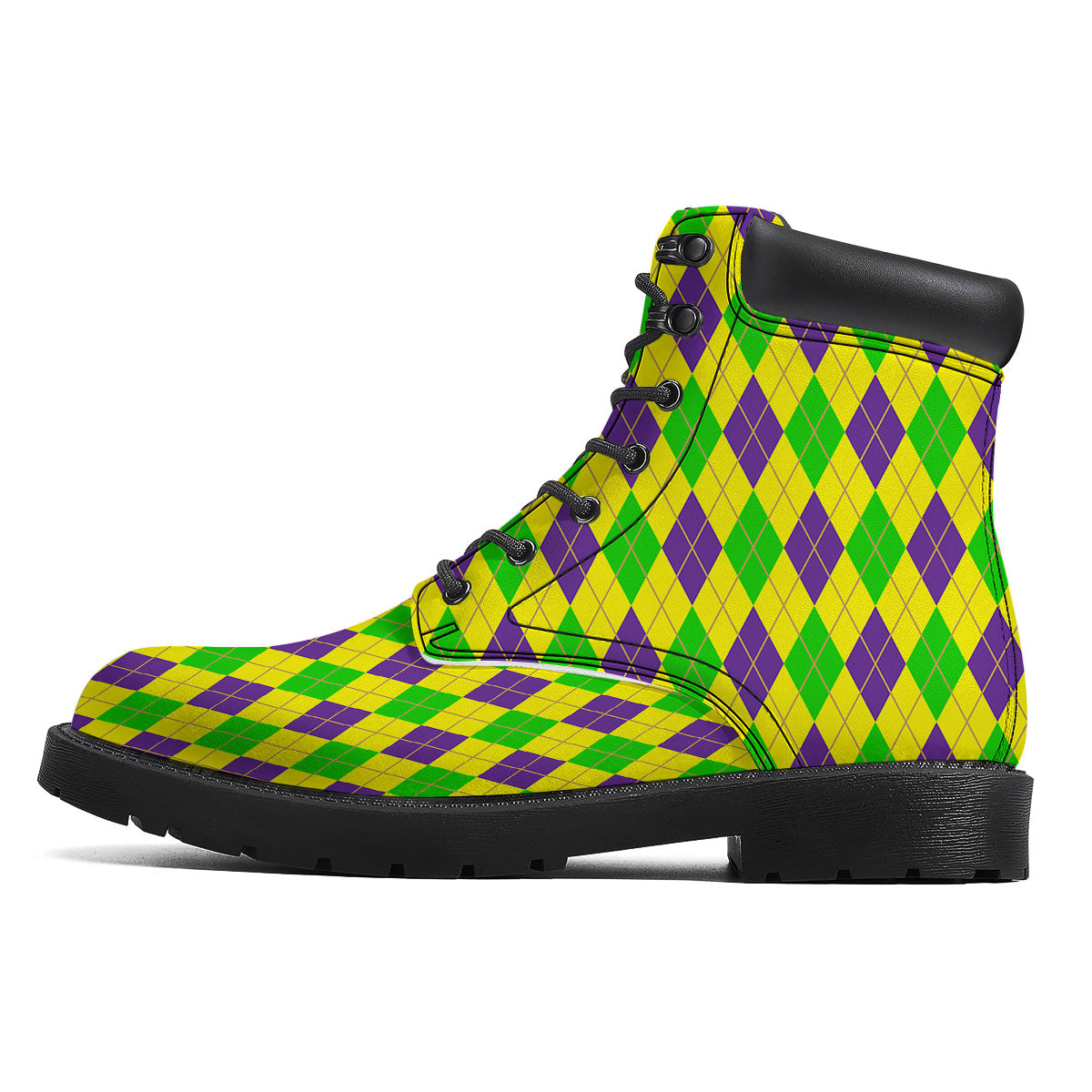Fat Tuesday Argyle Mardi Gras Print Boots-grizzshop