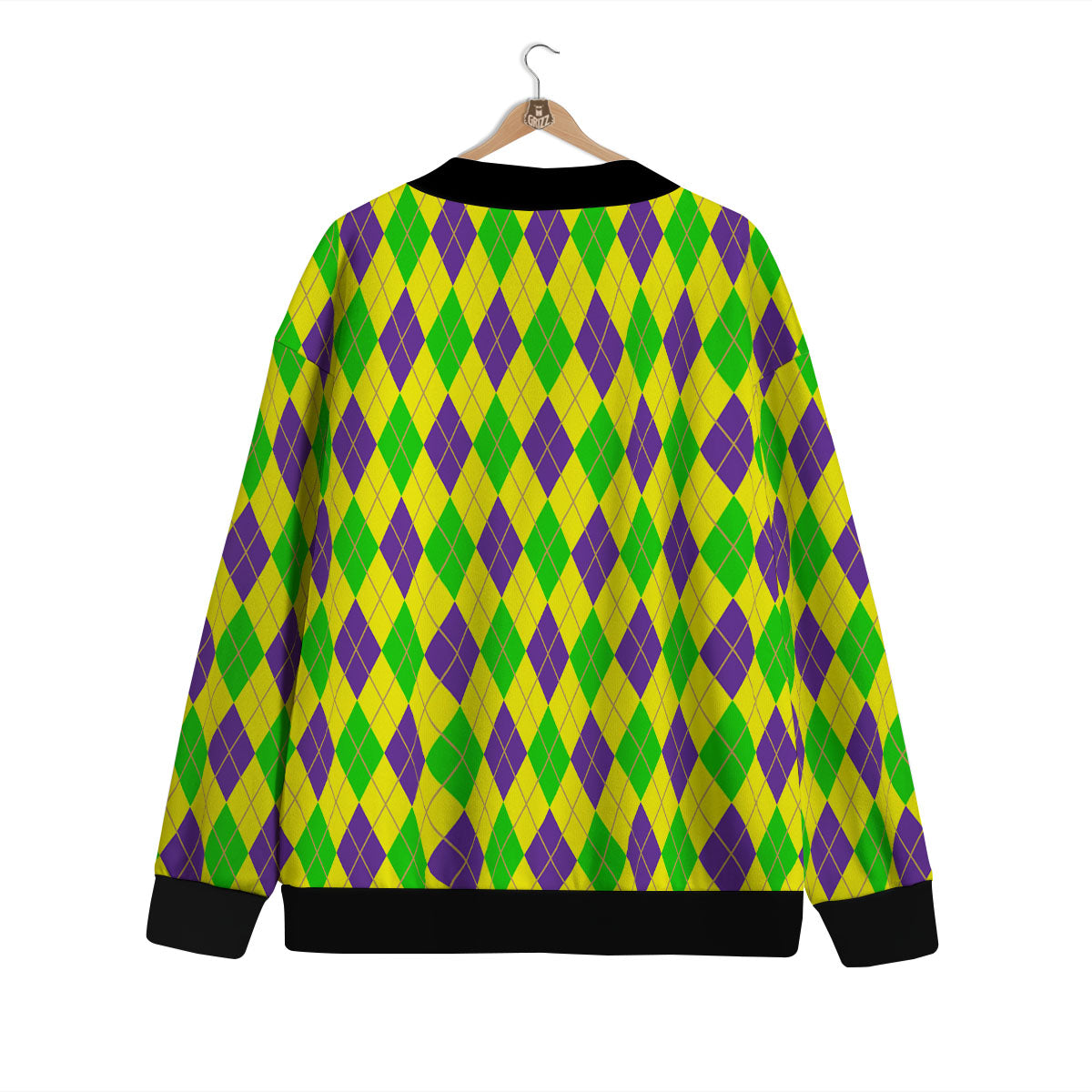Fat Tuesday Argyle Mardi Gras Print Cardigan-grizzshop
