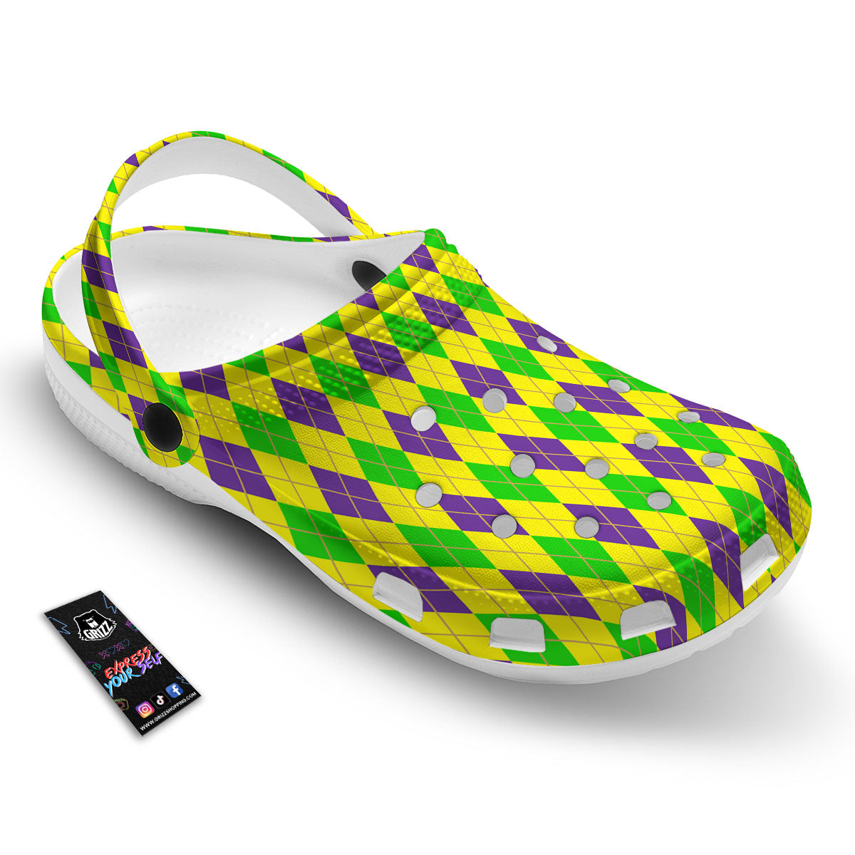 Fat Tuesday Argyle Mardi Gras Print Clog-grizzshop