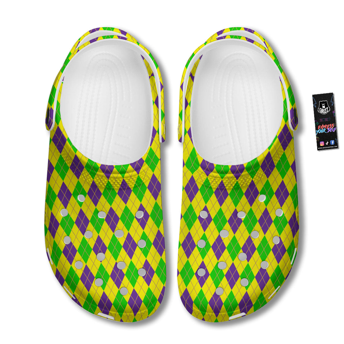 Fat Tuesday Argyle Mardi Gras Print Clog-grizzshop