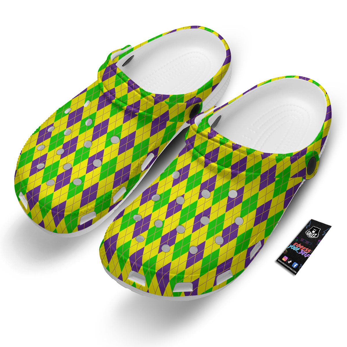 Fat Tuesday Argyle Mardi Gras Print Clog-grizzshop