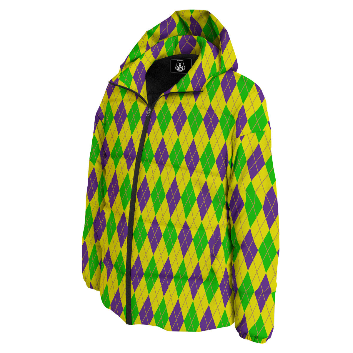 Fat Tuesday Argyle Mardi Gras Print Down Jacket-grizzshop