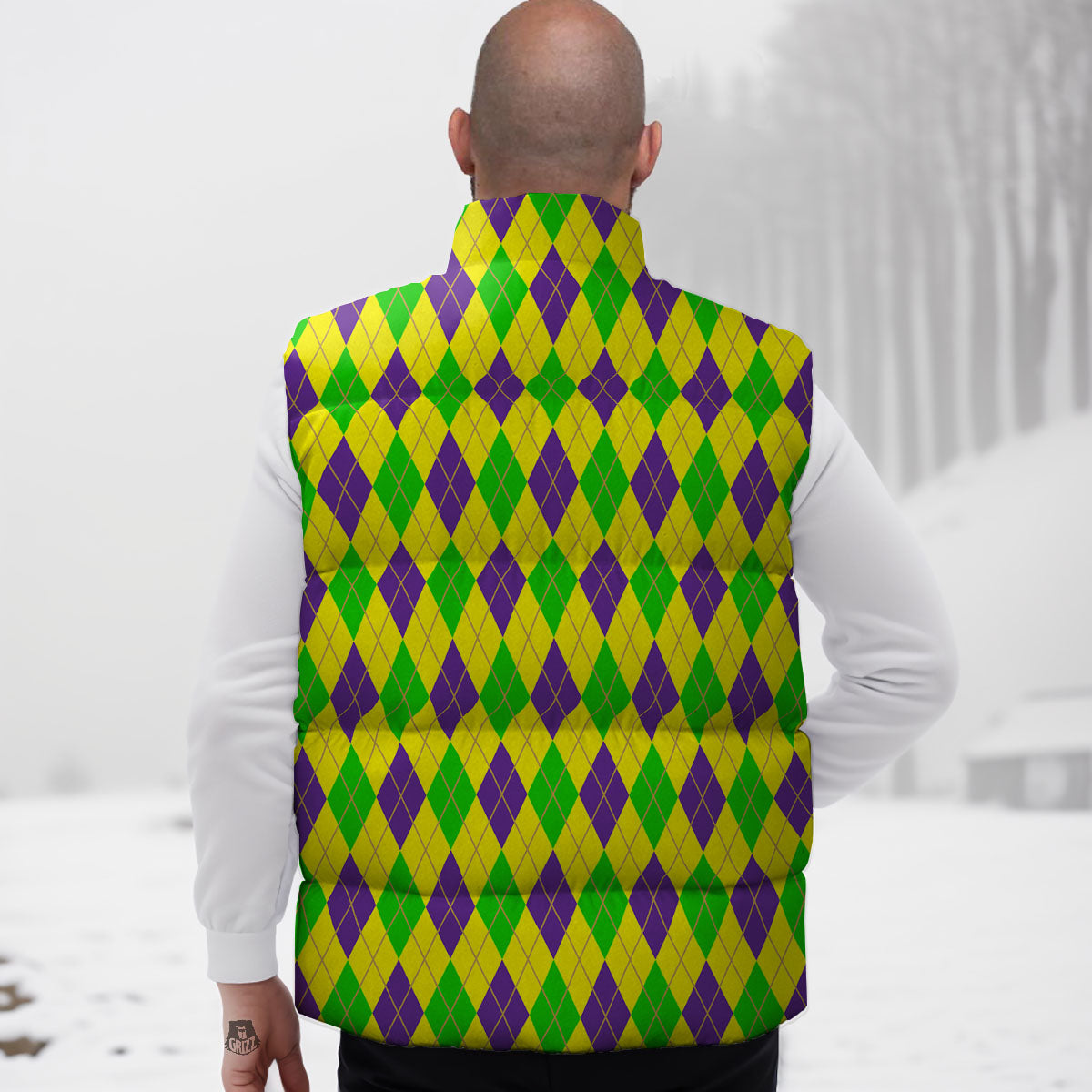 Fat Tuesday Argyle Mardi Gras Print Down Vest