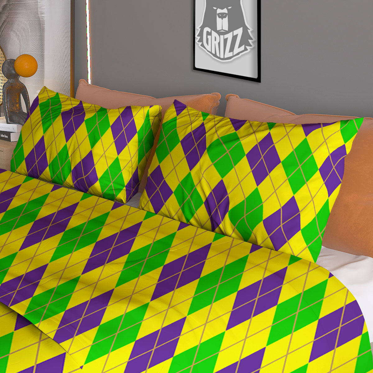 Fat Tuesday Argyle Mardi Gras Print Duvet Cover Bedding Set